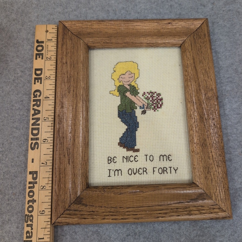 Vintage Be Nice To Me I'm Over Forty Framed Cross Stitch Wall Art Wood Frame - Picture 2 of 4